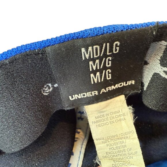 Under Armour Hat Blue Embroidered Fitted Black Logo Pro Fit Cap - Men M/L - Picture 7 of 7